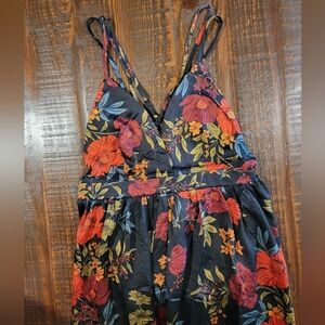 SWEET LEMON floral Maxi Dress Criss Cross Adjustable Straps Side Zip Women's M
